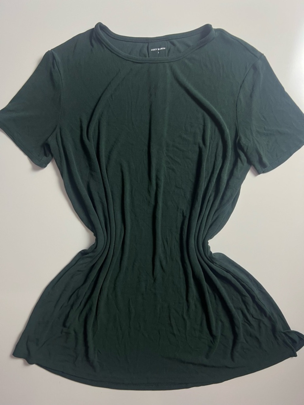 Cozy Earth Bamboo Rib-Knit Boyfriend Dress, Green, Size L